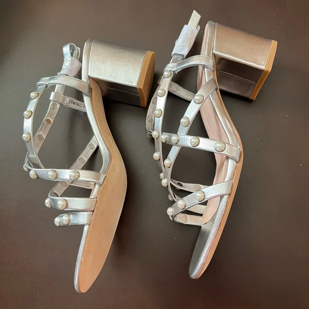 Kate Spade “Wynne” Silver Block Sandals